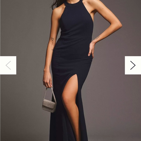 BHLDN Juliana High-Neck Side-Slit Stretch Crepe Maxi Dress - Picture 2 of 9